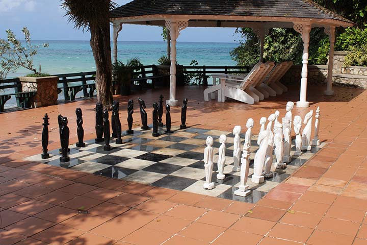 chess set by the ocean