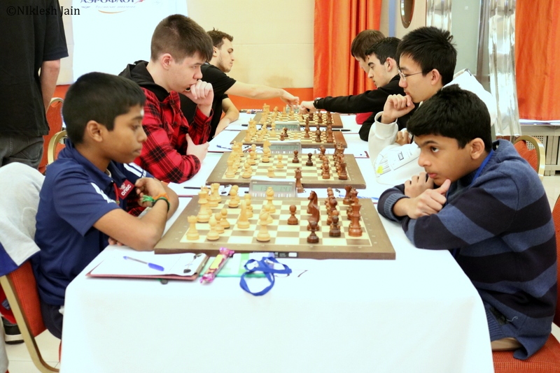 Praggnanandhaa and NIhal Sarin during their eight round game at the Aeroflot Chess Open 2018
