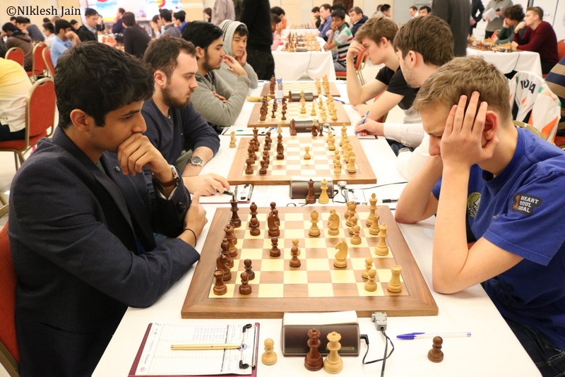 Vidit Gujrathi during his game against FM Aleksey Sorokin in round eight of the Aeroflot Chess Open 2018