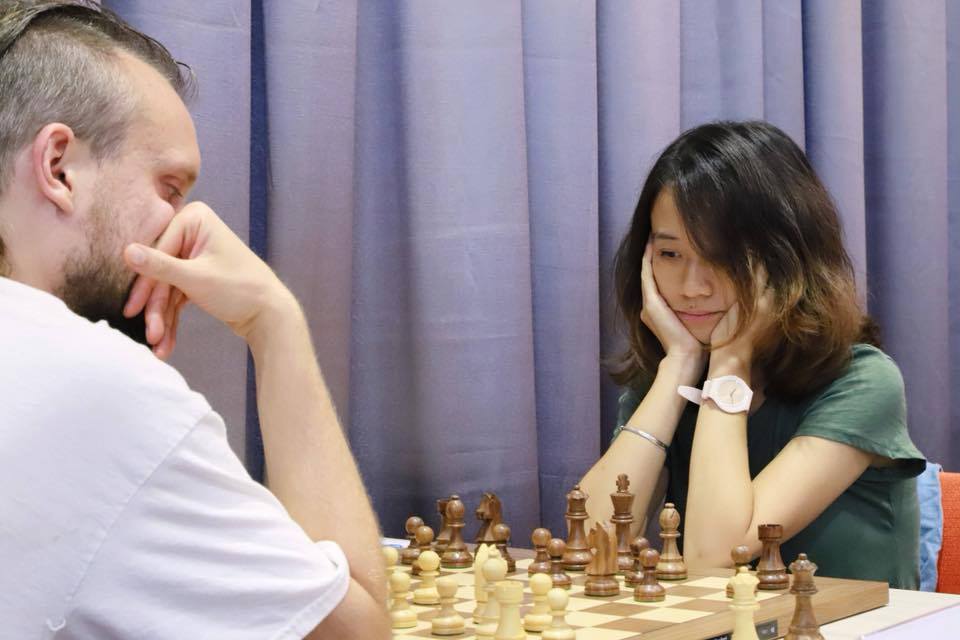 Gong Qianyun against Timur Garayev in the first round of QCD-Prof Lim Kok Ann Grandmasters Invitational 2018, Singapore