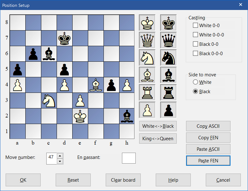 FEN code pasted into ChessBase 15 position window