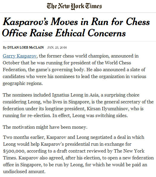 Statement by Garry Kasparov on Behalf of the Kasparov FIDE 2014 Team