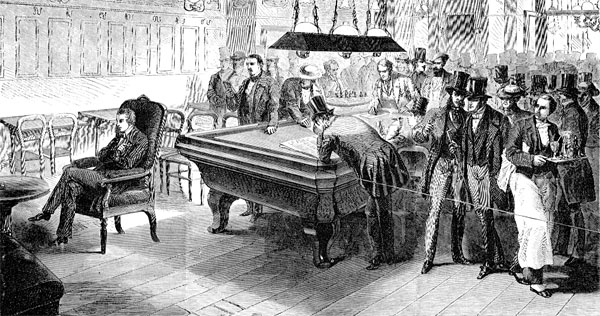 Image of american Paul Morphy playing blind eight chess games in La