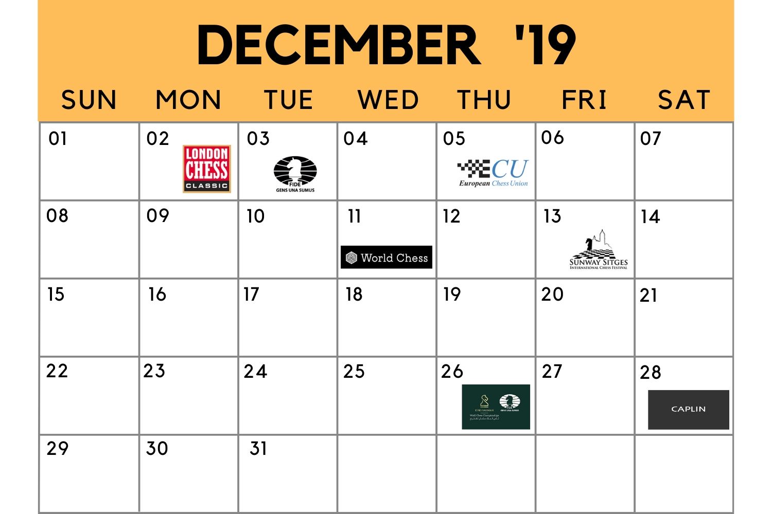 Chess calendar: December 2019 ChessBase