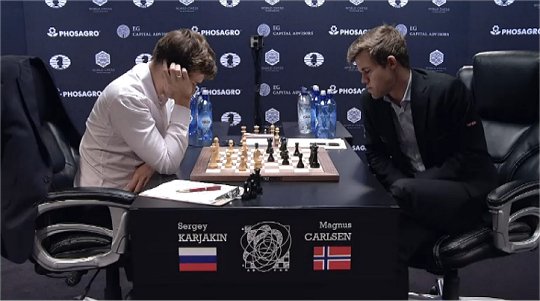 Mistrz świata w szachach Magnus Carlsen zwycięża Karjakina