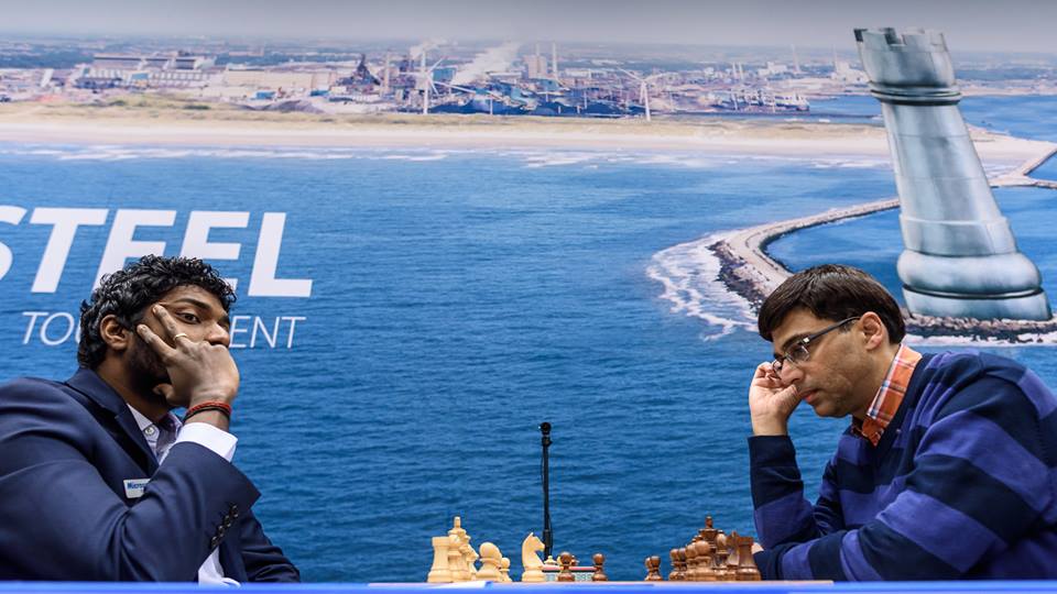 Adhiban Baskaran playing against Anand in the fourth round of Tata Steel Masters 2018