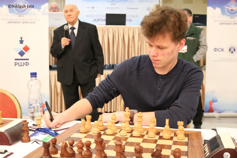 Vladislav Artemiev during his ninth round game at the Aeroflot Open 2018