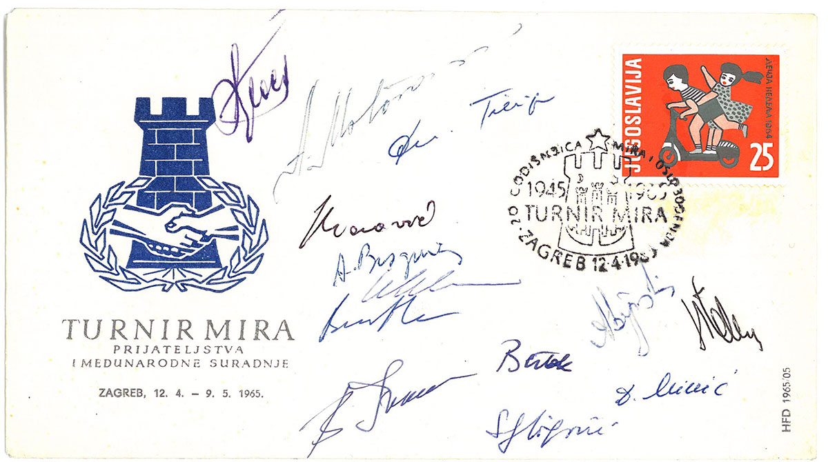 Postcard signed with players of the tournament 1965