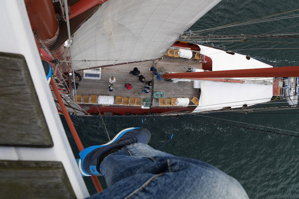 Matthias´view (and leg) sitting at the top of the mast 