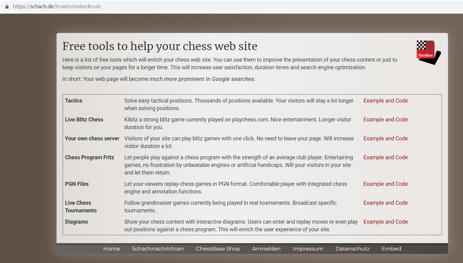 Must-have: ChessBase tools for your website