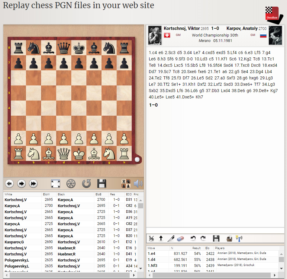 ChessBase's powerful games replayer for *Free*