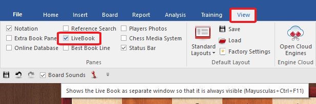 ChessBase view LiveBook