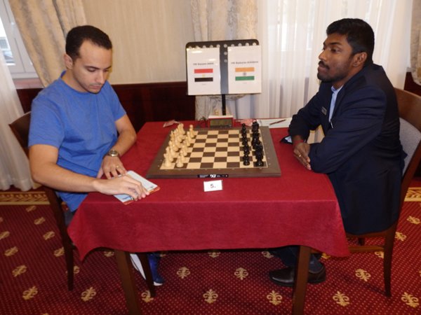 Adhiban during his game against Amin Bassem at the Tournament of Peace