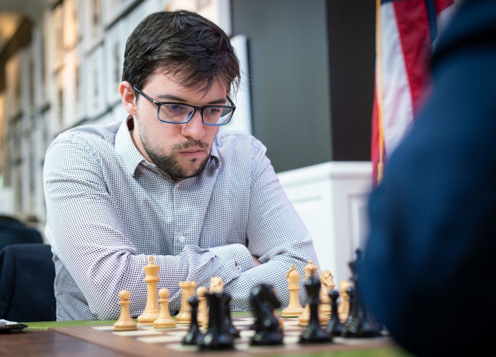 St. Louis, United States. 29th Aug, 2019. Chess Grand Master Magnus Carlsen  concentrates on a move while playing Grand Master Ding Liren during their  final playoff round of the Sinquefield Cup Tournament