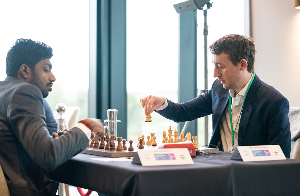 FIDE - International Chess Federation - Doubles chess. Nihal Sarin, Parham  Maghsoodloo FIDE Chess.com Grand Swiss: Opening Ceremony, 9 October 2019  Photo by John Saunders.