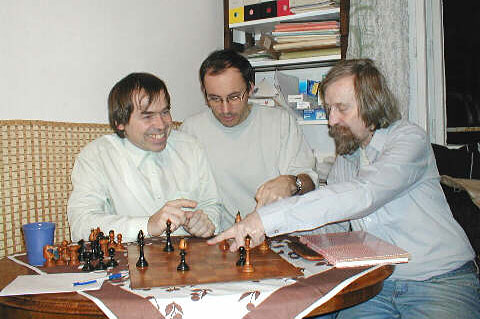 Emil Vlasák, Jaroslav Polášek, Mario Matouš at the EG study composers meeting in 2002