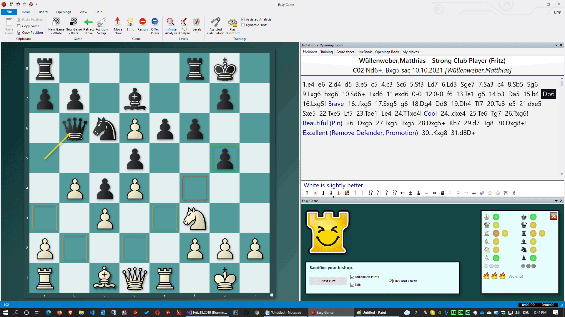 Fritz13 instant chess game analysis (Fritz Tip #0020) 