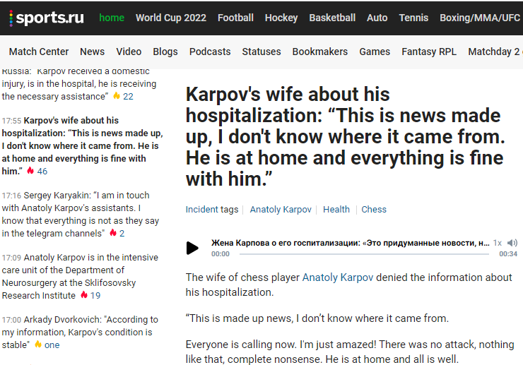 Former world chess champion Anatoly Karpov hospitalized and slipped into coma Sportsru-wife-says-lies