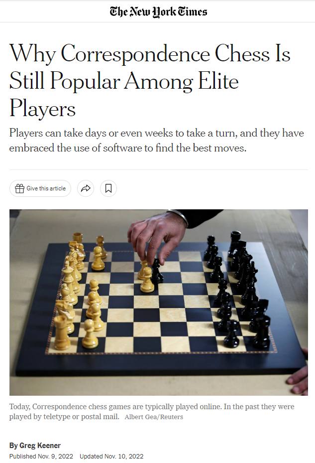 Why Correspondence Chess Is Still Popular Among Elite Players - The New  York Times