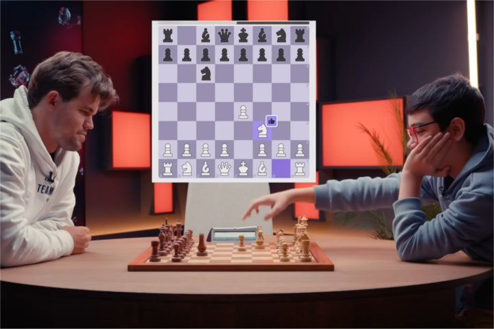 Faustino Oro and Magnus Carlsen play blitz